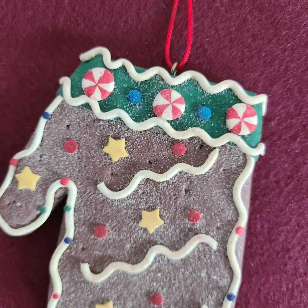 Vintage Mitten Gingerbread Cookie & Peppermint Stick Cookie Christmas Ornaments